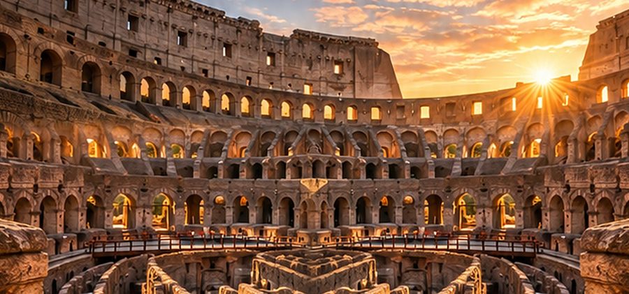 The Colosseum's arena floor at sunrise.